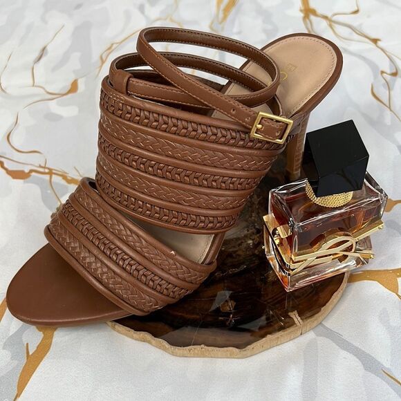 BCBGeneration brown, weave ankle strap up heels - Picture 1 of 6